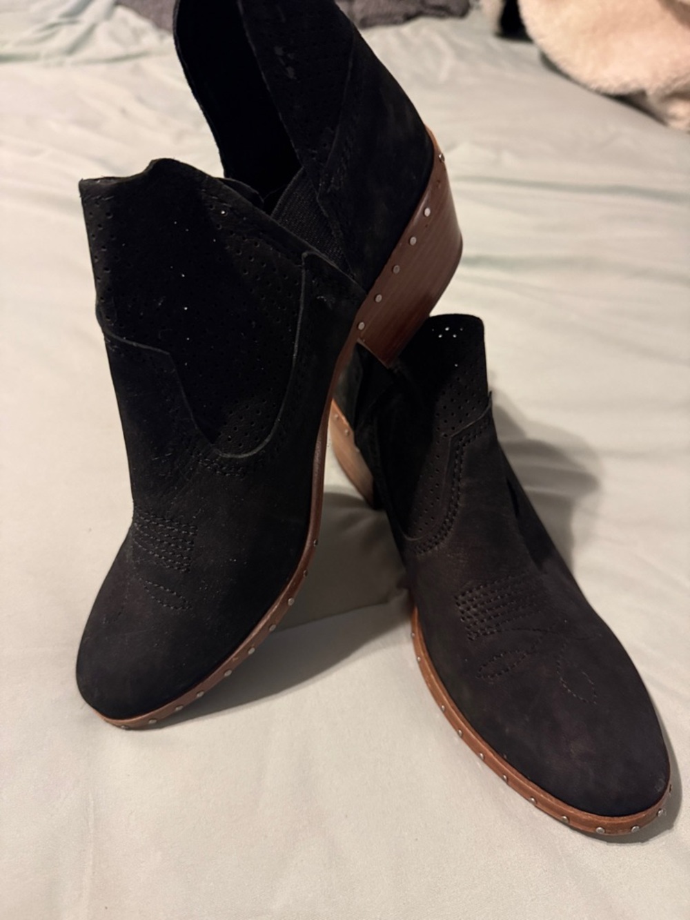 Vince Camuto Black Suede Western-Style Studded Ankle Booties